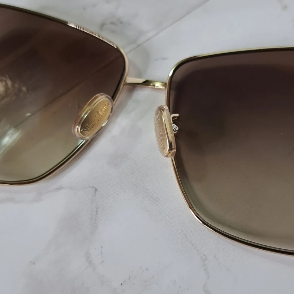 MaxMara Jewel Shiny Pale Gold Square Metal Sunglasses MM0035-H 32F